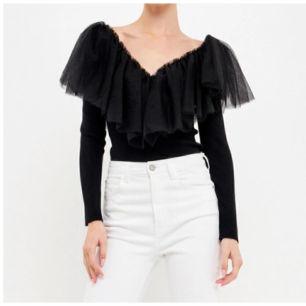 Endless Rose Black Ruffled Blouse